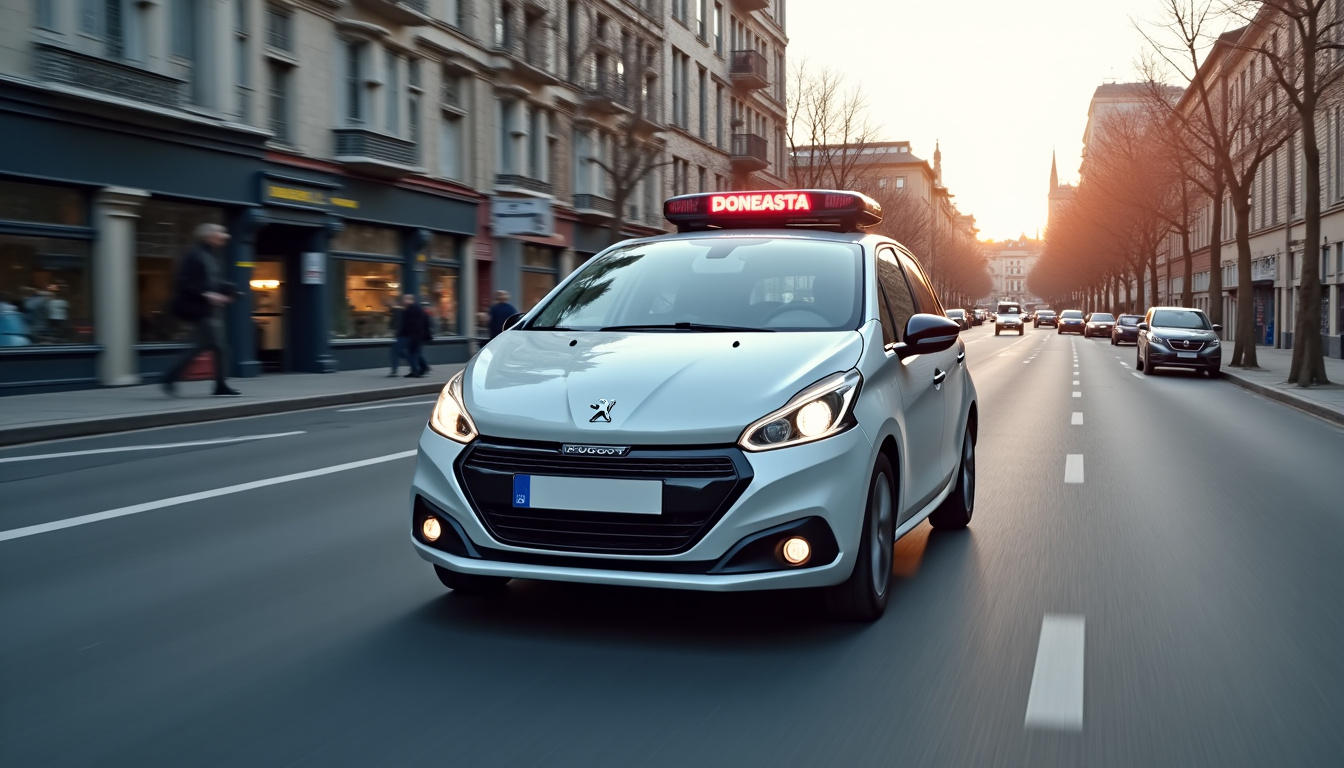 Peugeot 208 en test sur route urbaine avec conducteur utilisant la boîte automatique