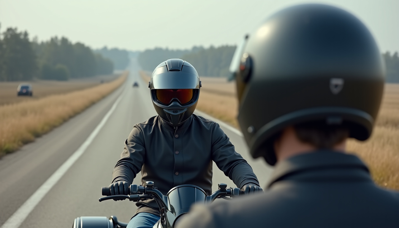 Pilote essayant un casque de quad devant un miroir pour vérifier l