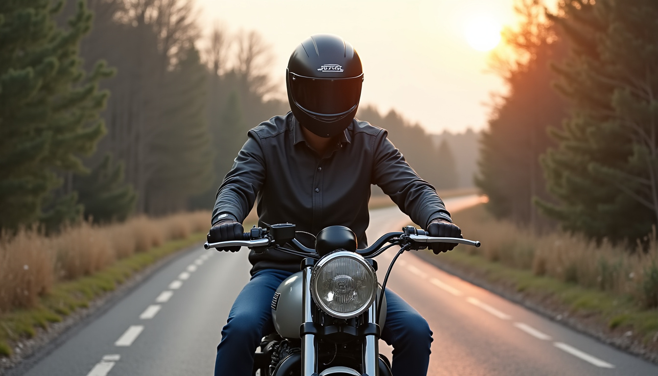 Pilote essayant un Scrambler 125cc sur un parcours de test en concession
