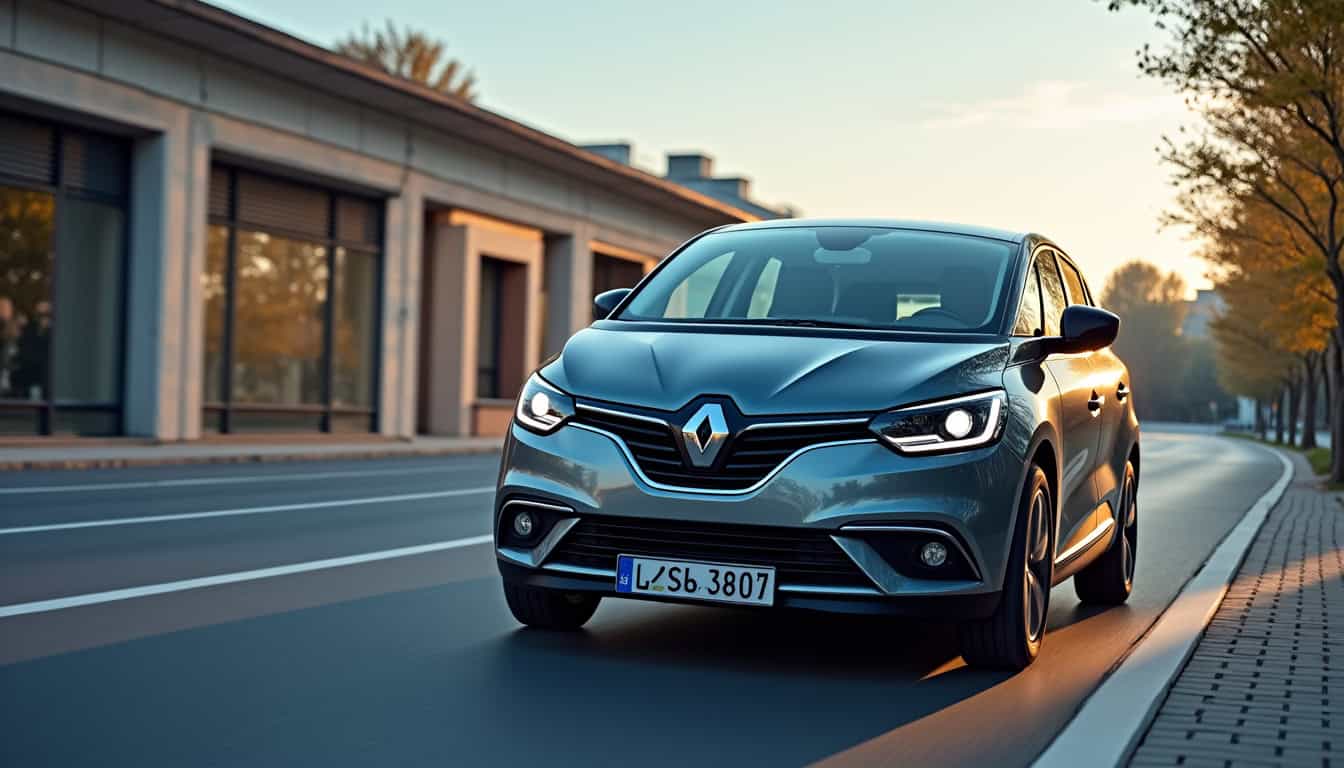 Renault Scénic IV exposé dans un stock de véhicules d