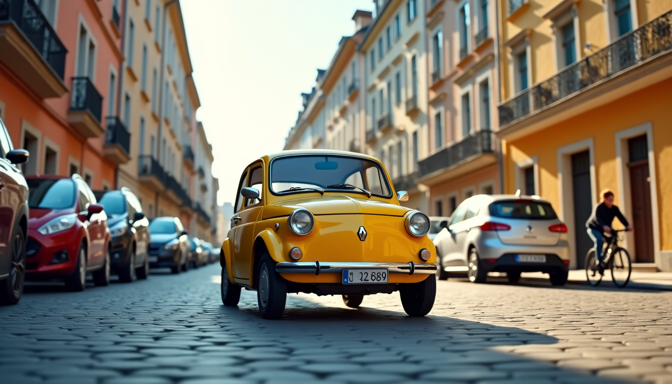Renault Twingo 1 en situation de conduite en milieu urbain, illustrant sa maniabilité et sa taille compacte