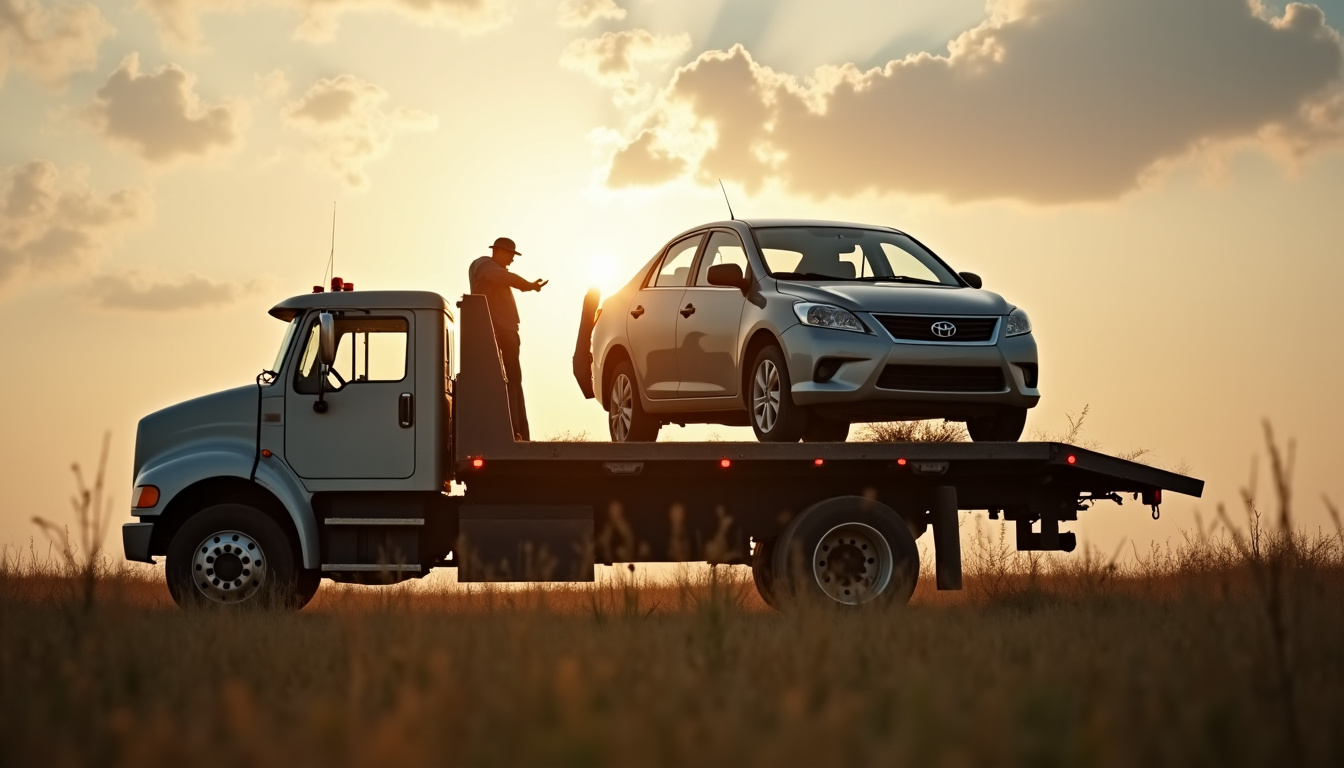 Un épaviste en train de charger un véhicule hors d'usage sur un camion de remorquage, assurant un enlèvement sécurisé et professionnel à Allemant.
