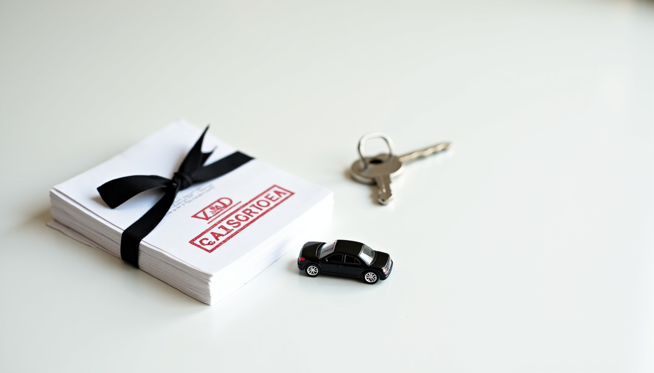 Un ensemble de documents administratifs, dont une carte grise barrée, essentiels pour l'enlèvement d'une épave par un épaviste agréé.