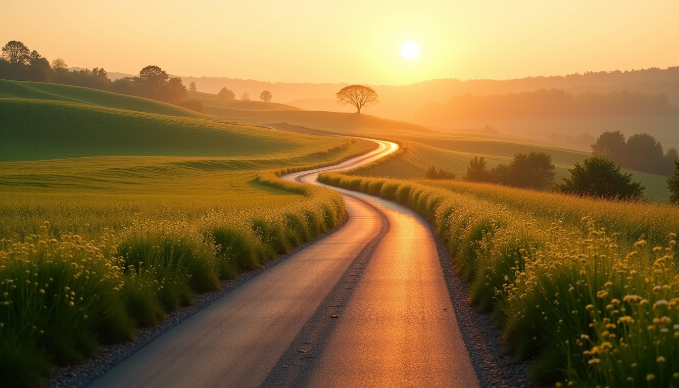 Une route sinueuse traversant un paysage verdoyant de l'Aisne, avec des champs et des arbres à perte de vue sous un ciel clair et serein. L'image évoque la tranquillité rurale et la vaste étendue de la région couverte par notre service.