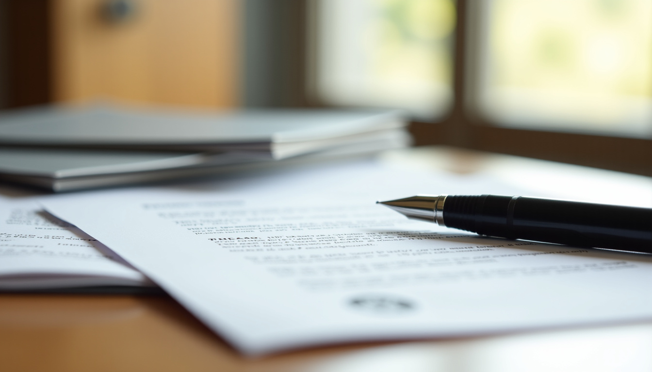 Des documents officiels empilés sur un bureau, incluant une carte grise et un certificat de non-gage, avec un stylo prêt à signer. Cette image représente les formalités administratives pour l'enlèvement d'une épave.