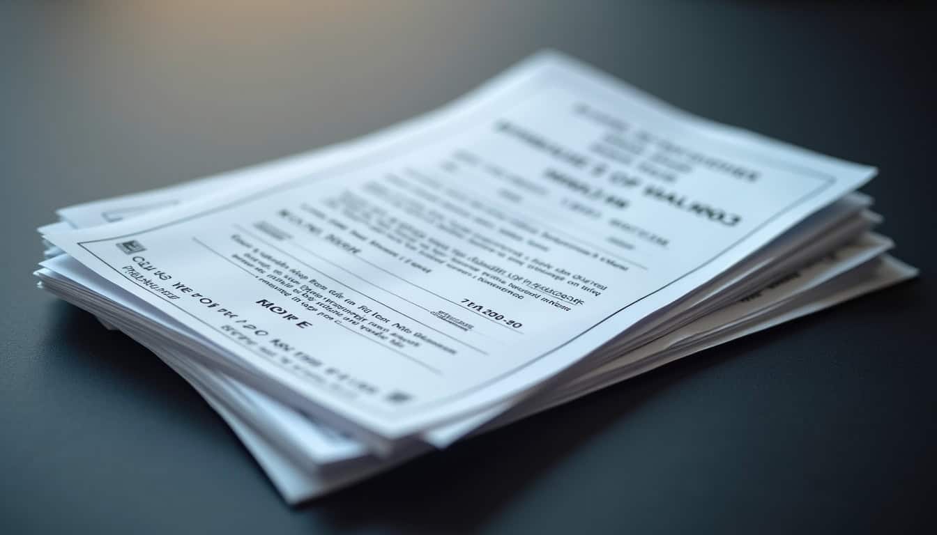 Une pile de documents officiels, dont une carte grise et un certificat de non-gage, posés sur une surface sombre pour illustrer les papiers nécessaires à l'enlèvement légal et gratuit d'une épave.