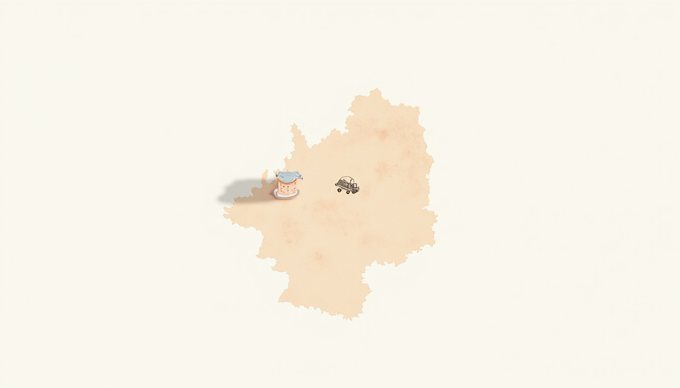 Une carte stylisée de la région Nord-Pas-de-Calais et de l'Aisne avec des points lumineux indiquant les villes couvertes par un service d'épaviste. La carte est en tons sombres avec des accents de couleur pour les points et les routes principales, montrant une vaste zone d'intervention.