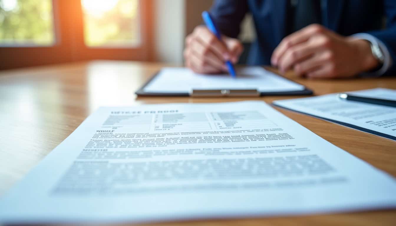 Un tas de documents administratifs, incluant des formulaires de cession de véhicule et un certificat de non-gage, posés sur une table. Une main est en train de signer un papier, symbolisant les démarches légales pour l'enlèvement d'une épave.