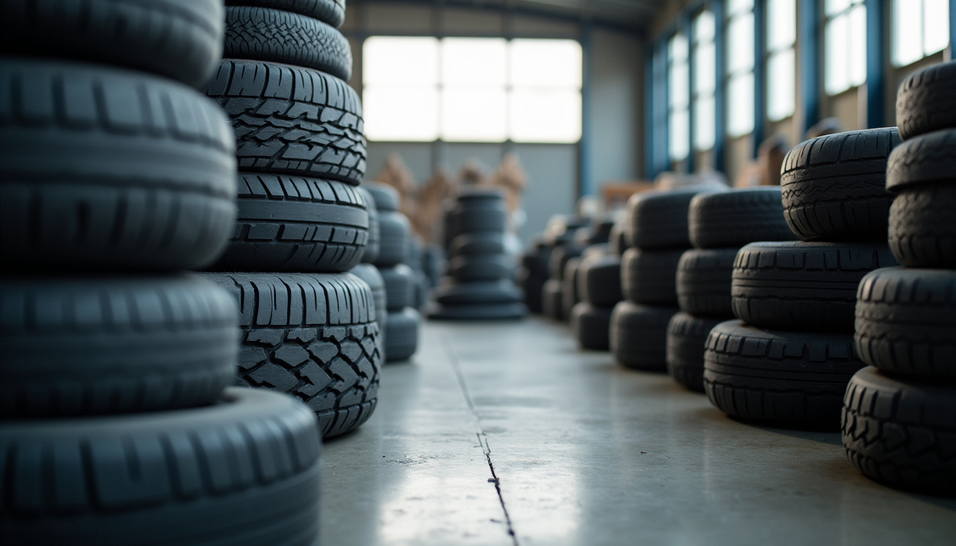 Gros plan sur différentes pièces de voiture, comme des pneus, des plastiques et des métaux, empilées et prêtes à être triées pour le recyclage dans une installation de dépollution automobile.