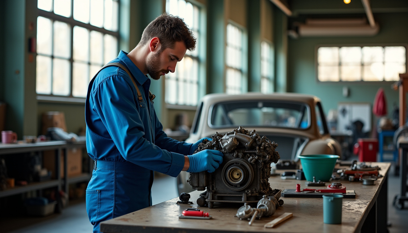 Atelier de réparation et de montage de pièces dans une casse automobile à Reims