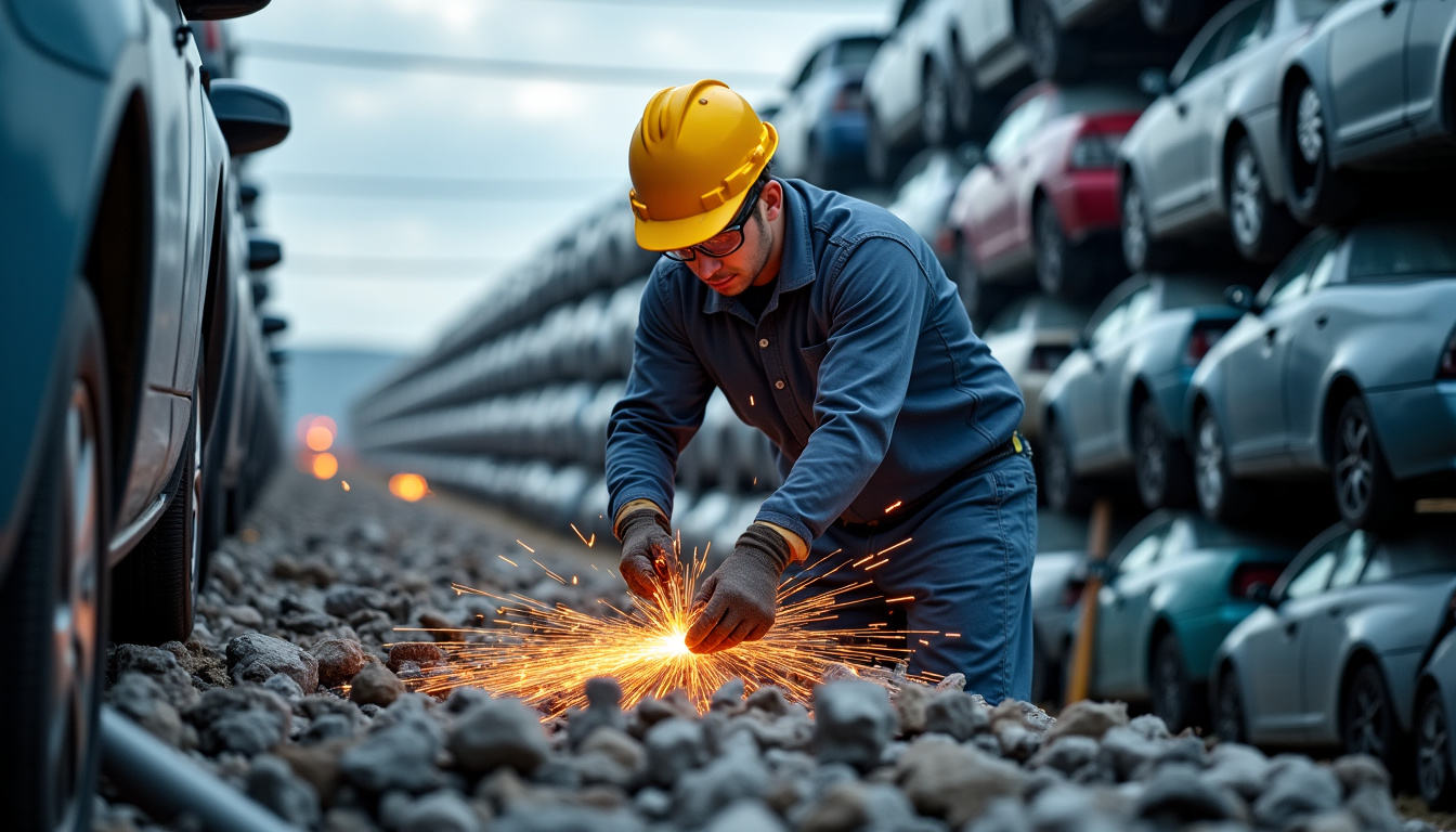 Centre VHU agréé en train de recycler un véhicule
