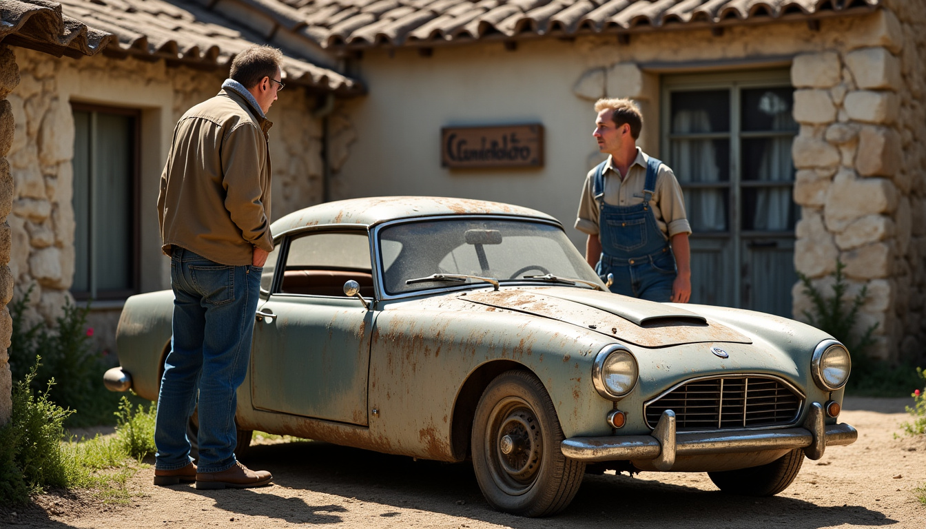 Discussion entre un propriétaire et un épaviste pour le rachat d’une voiture ancienne