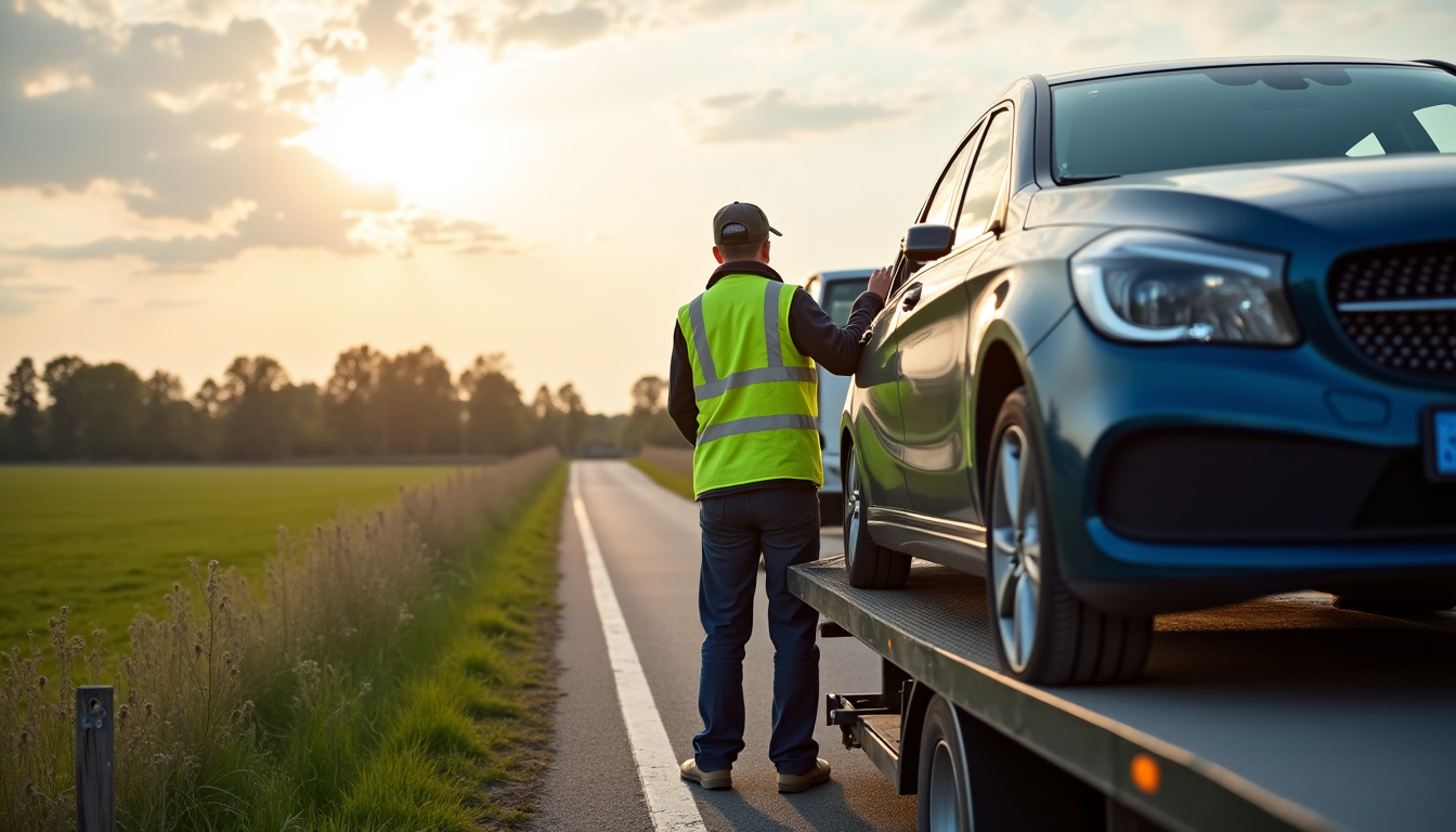 Épaviste en train d’enlever un véhicule à Aix-en-Pévèle (59310)