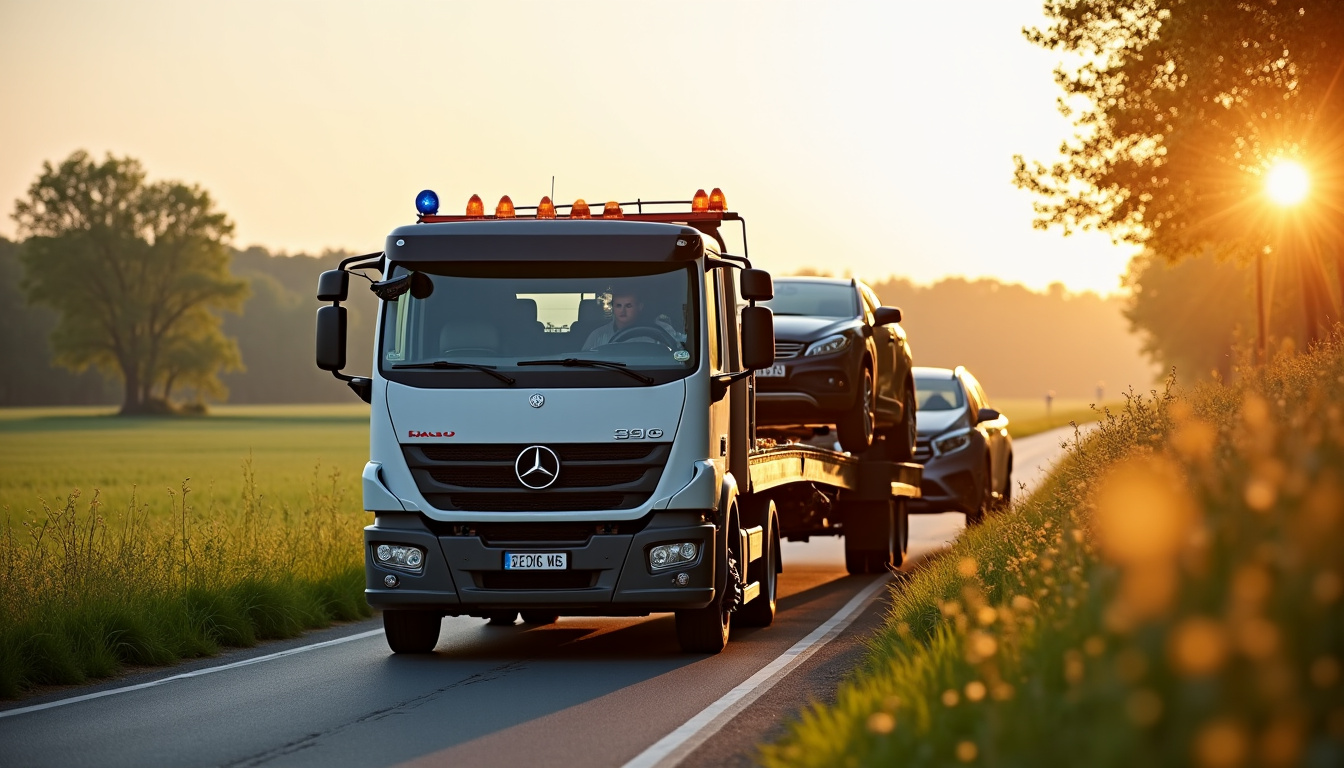 Épaviste en train d’enlever un véhicule à Origny-Sainte-Benoite