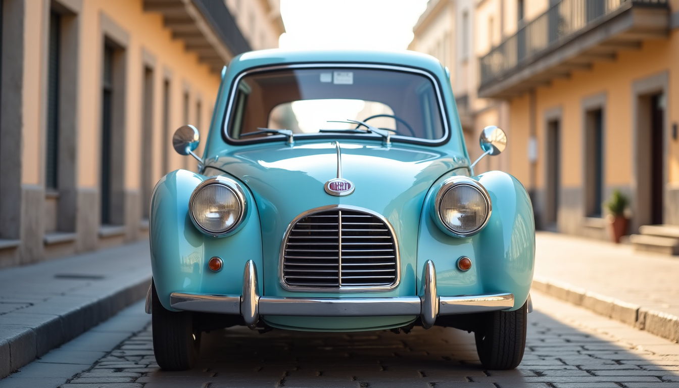 Fiat Topolino vue de face sur une route urbaine, mettant en valeur son design rétro