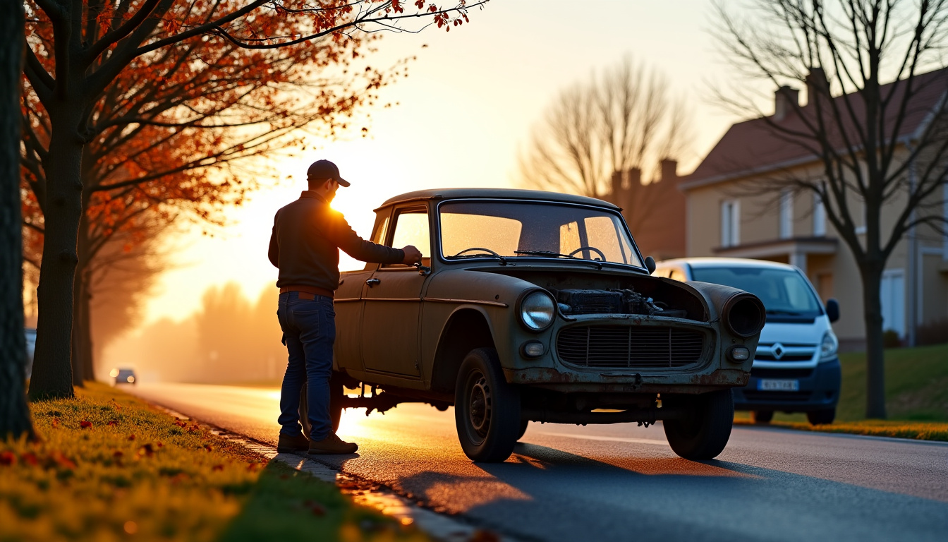 Intervention d’un épaviste à Montigny-Lengrain lors de l’enlèvement d’un véhicule hors d’usage