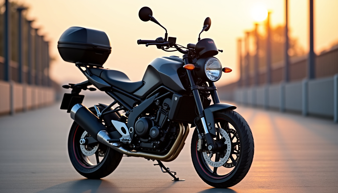 MT-125 équipée d’accessoires comme top-case, poignées chauffantes et bulle