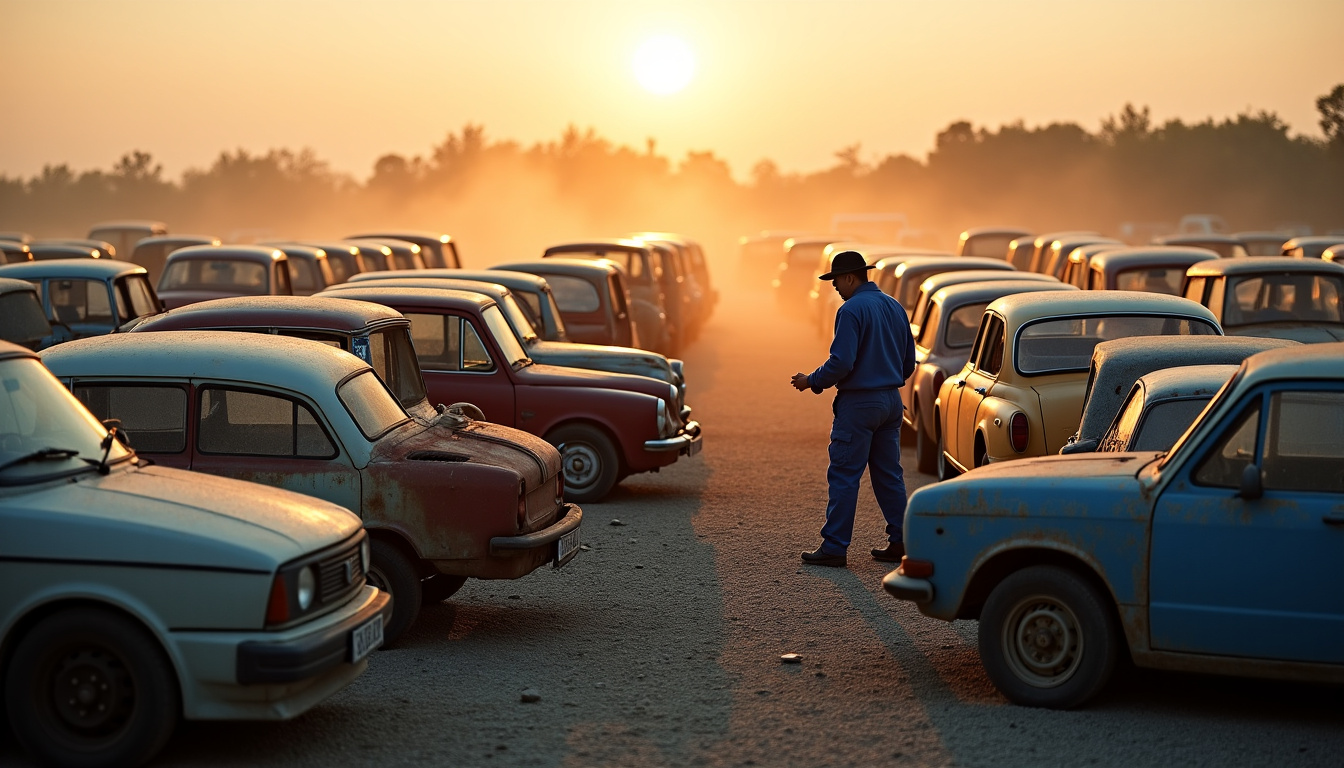 Parc de véhicules en stock dans une casse automobile à Reims, prêt à être démonté pour la récupération de pièces
