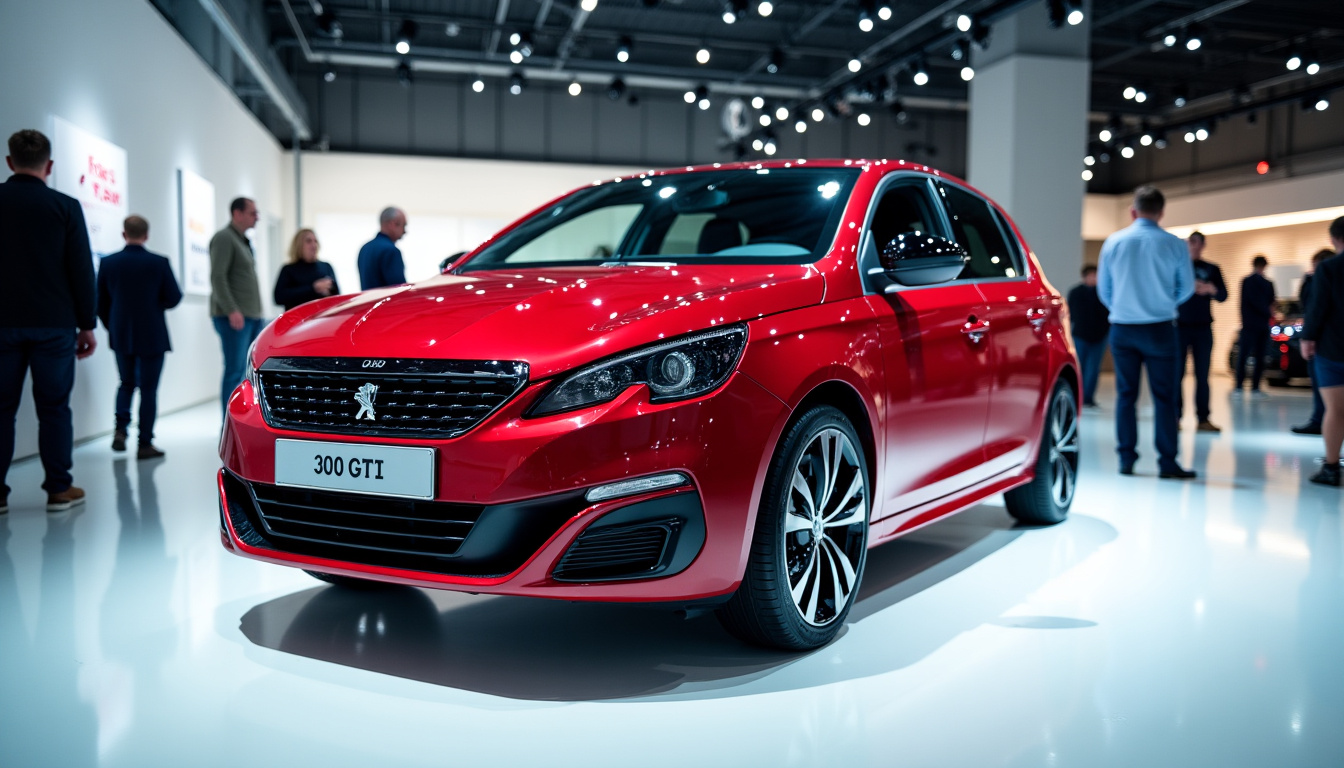 Peugeot 308 GTi exposée dans une concession automobile