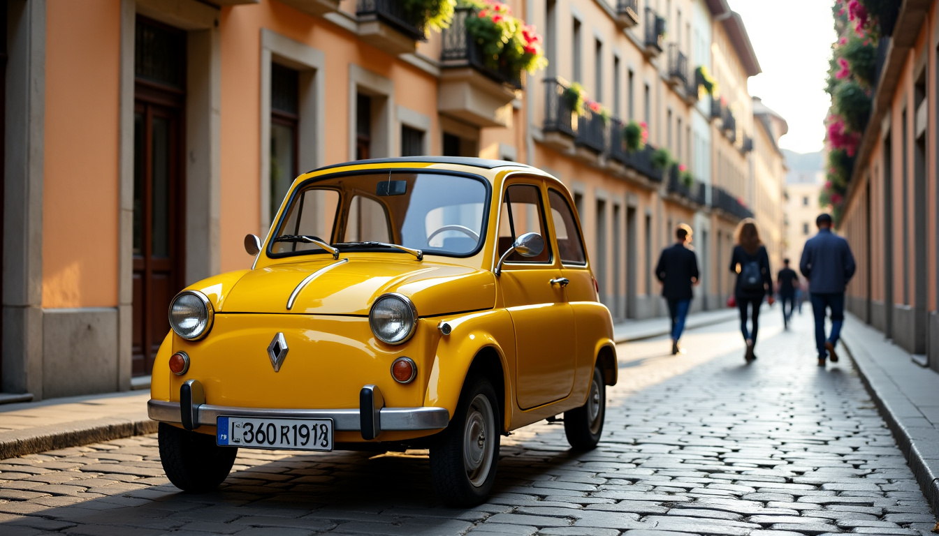 Renault Twingo 1 garée dans un décor urbain, illustrant sa taille compacte