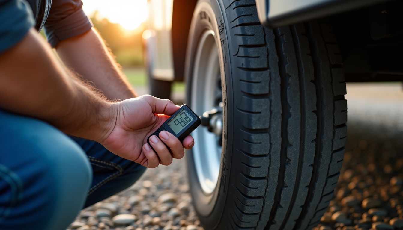 Vérification de la pression de gonflage et usure du pneu sur une remorque