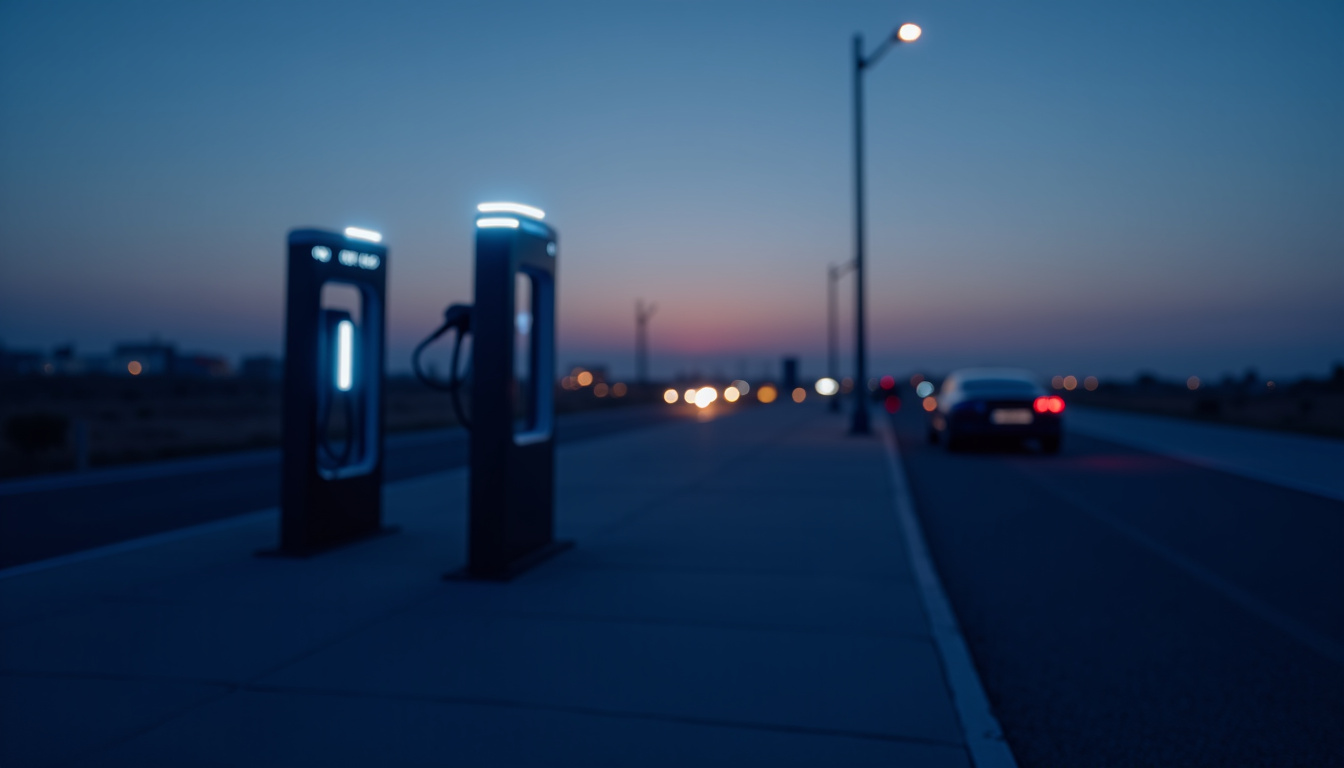 Borne de recharge électrique en fonctionnement sur une aire d