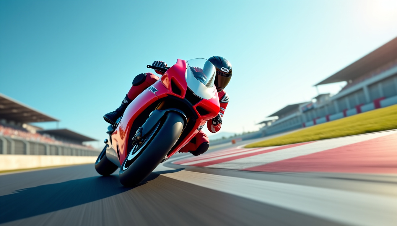 Moto de course Ducati Desmosedici GP en pleine accélération sur un circuit