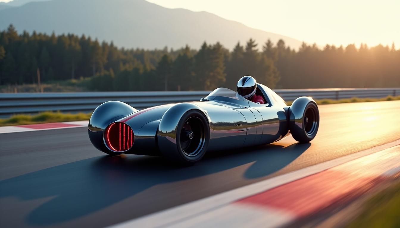 Moto streamliner en train de battre le record de vitesse sur une piste droite en ligne droite