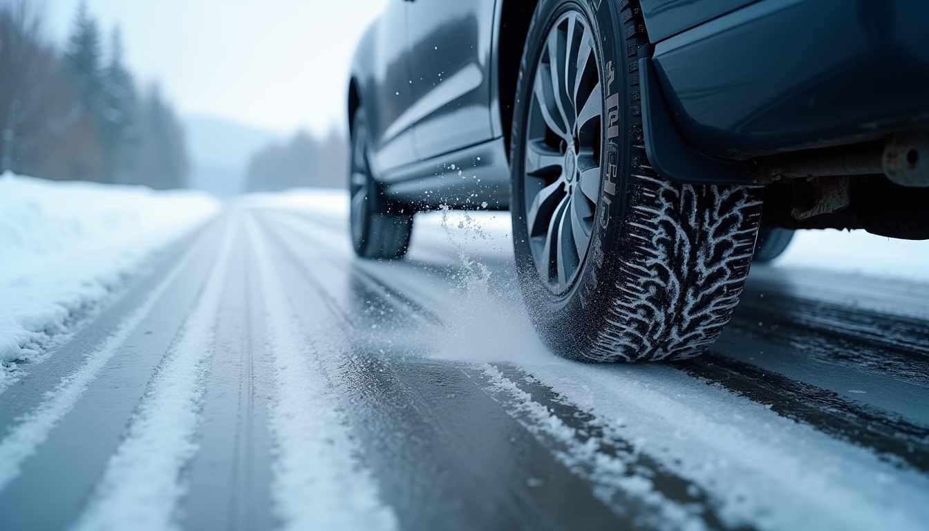 Pneus en cours de test sur piste mouillée et enneigée par le TCS