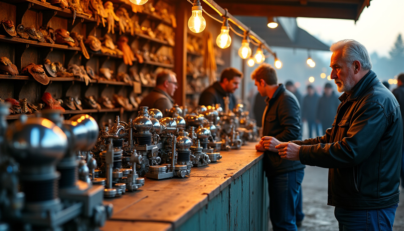 Stand de vente de pièces sur un salon de motos anciennes