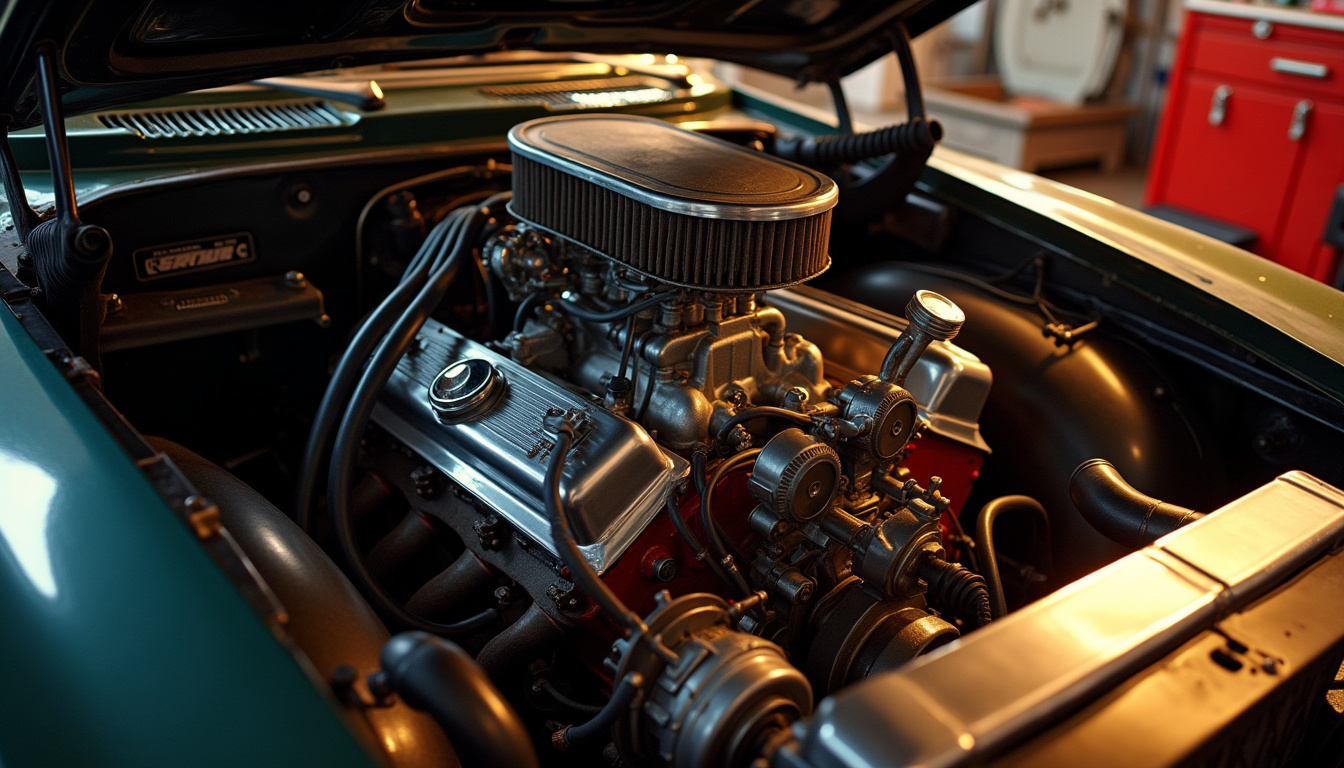 Vue détaillée du moteur V8 d