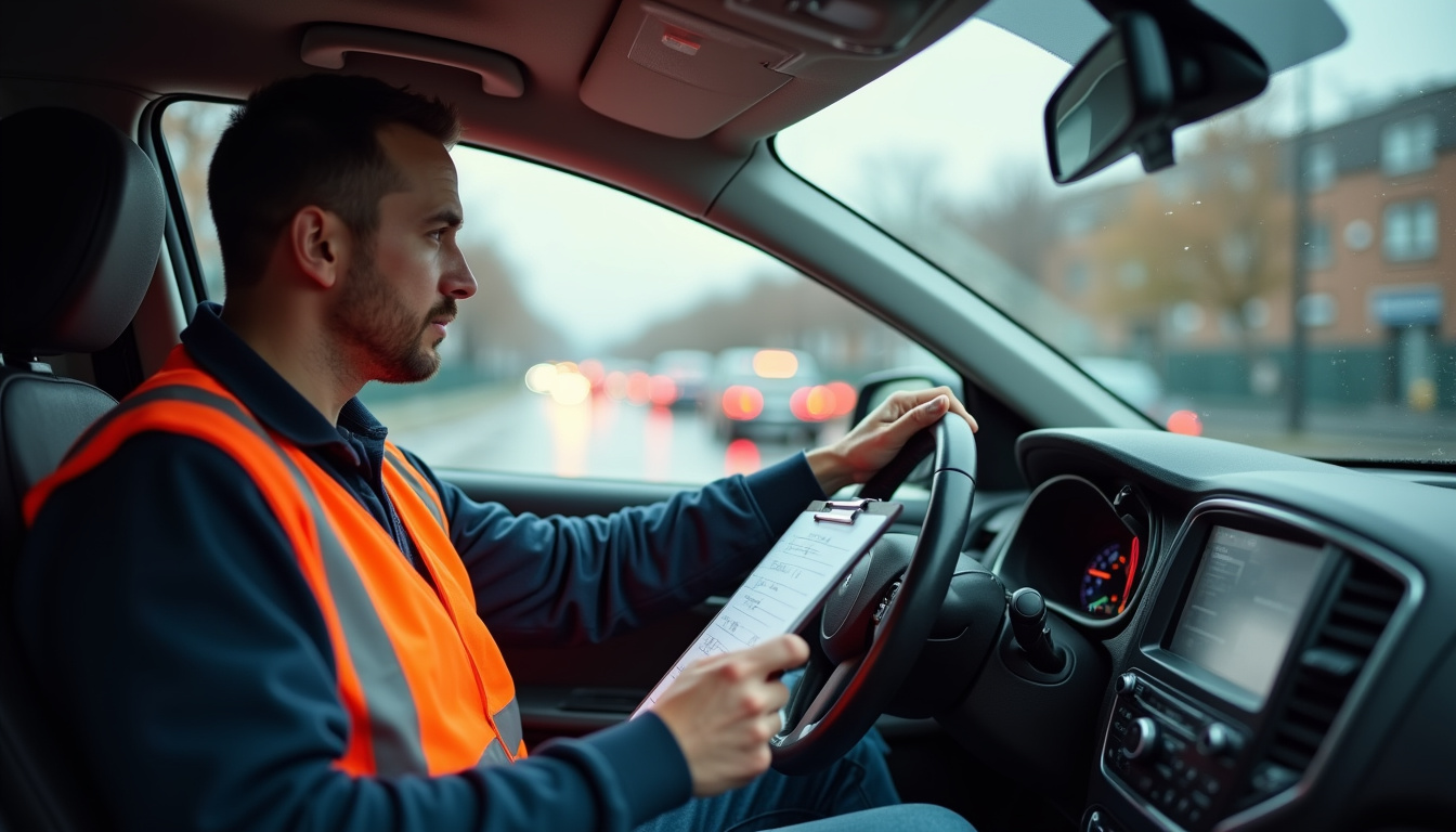 Inspecteur du permis de conduire évaluant un candidat lors d'un examen pratique