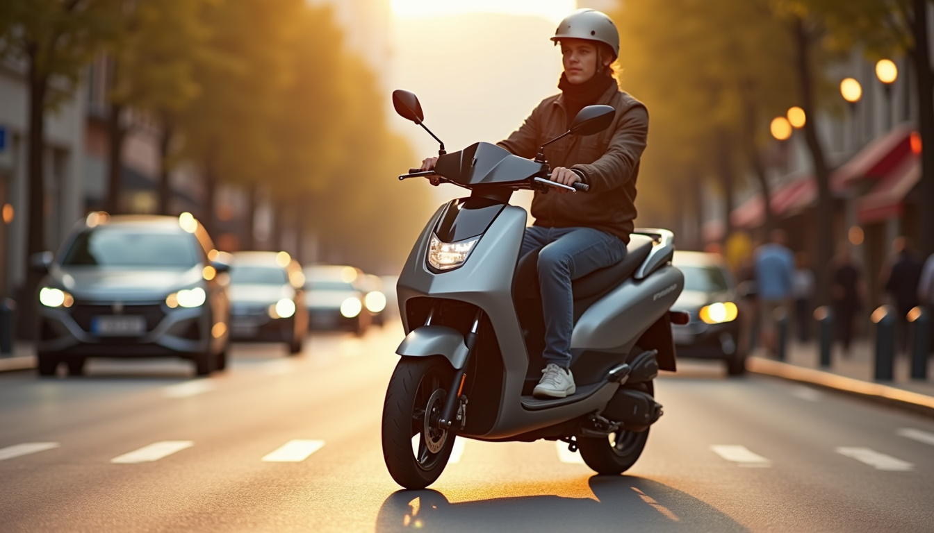 Peugeot Streetzone 50cc en version Naked, vu en situation de circulation urbaine