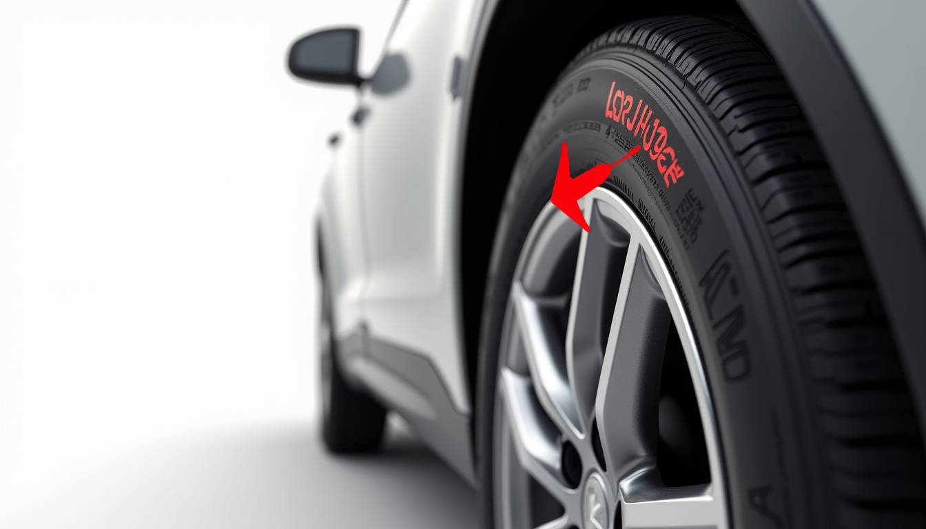 Pneu avec flèche pointant l'indice de charge sur le flanc