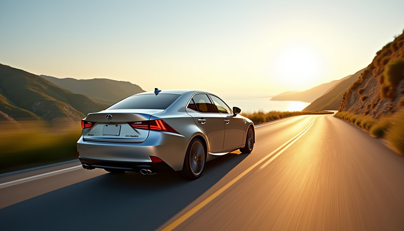 Lexus IS 300h d'occasion en cours d'essai routier sur une route sinueuse