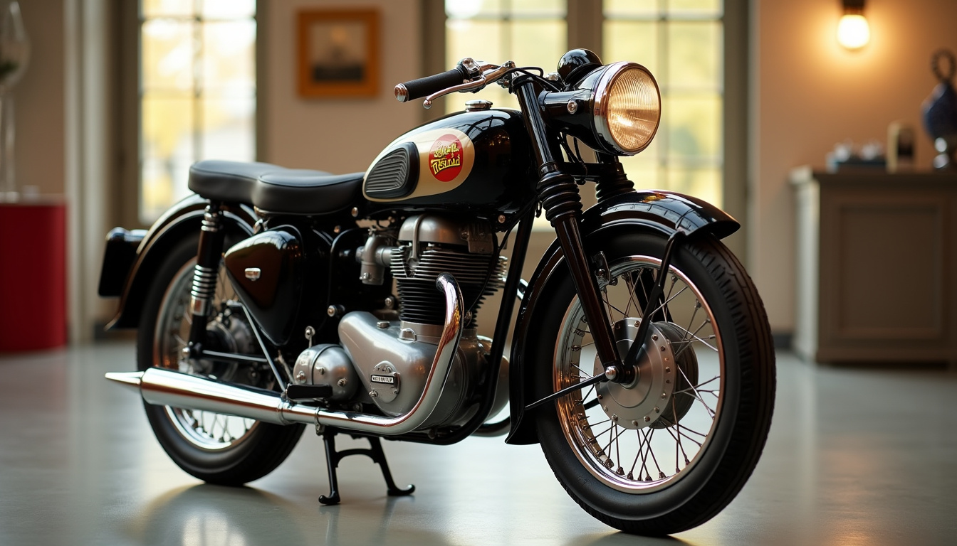 Moto Fratelli Ferrari des années 1950 exposée dans un musée, avec cadre tubulaire et design vintage italien
