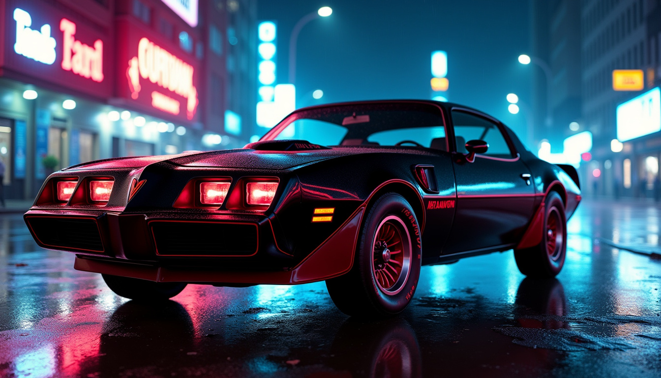 Pontiac Trans Am noire avec bandes rouges, voiture du célèbre détective K 2000 dans la série télévisée des années 80