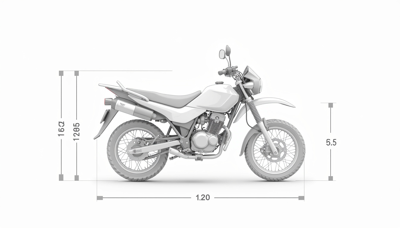 Schéma technique de la Yamaha TW 125 avec les principales cotes