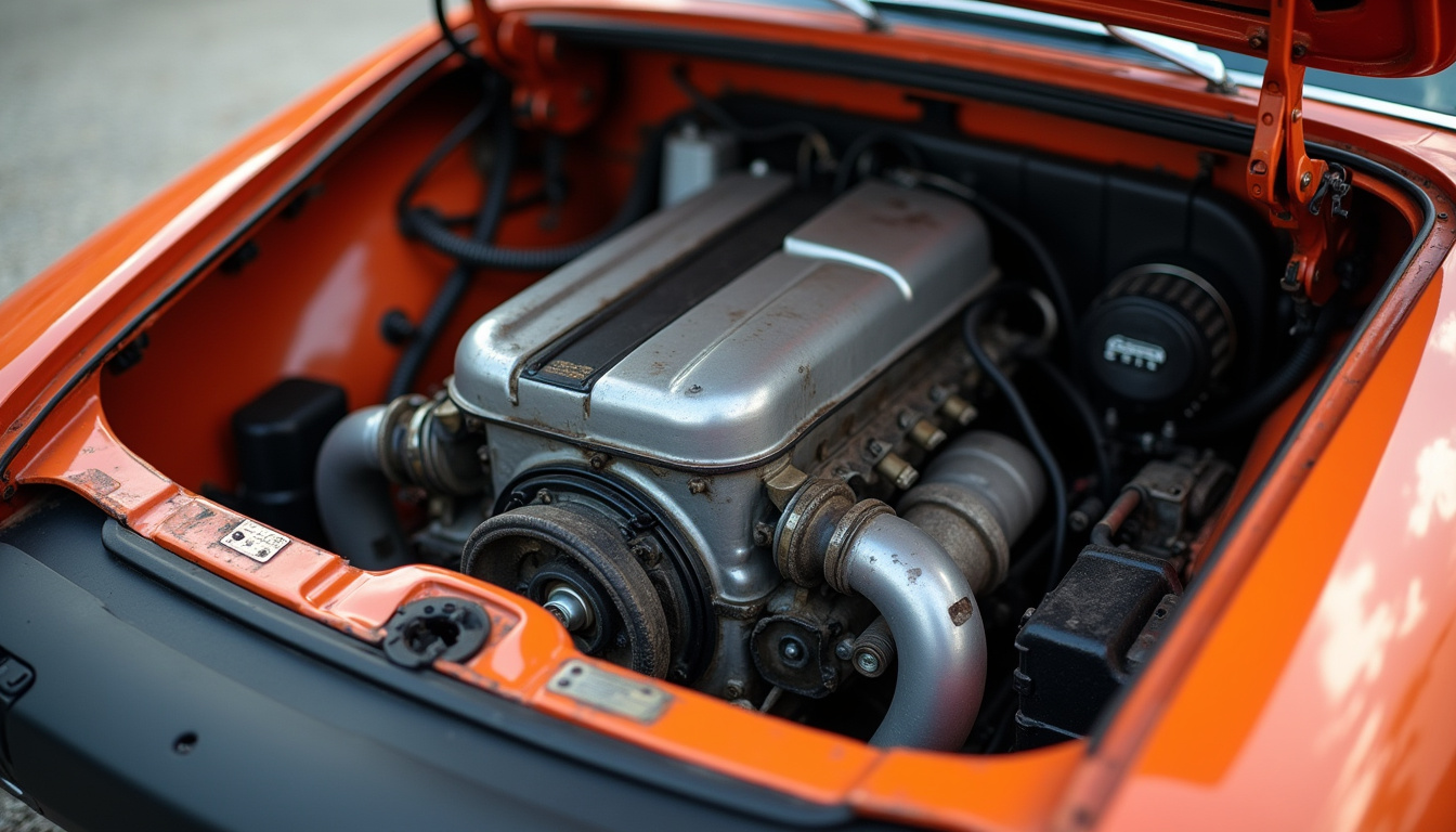 Vue du compartiment moteur arrière d'une Porsche 914 avec moteur à plat