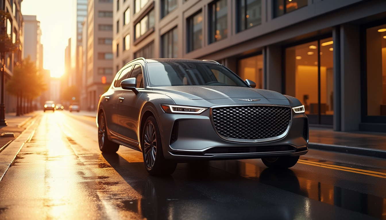 Vue extérieure du SUV Genesis GV80 sur fond urbain