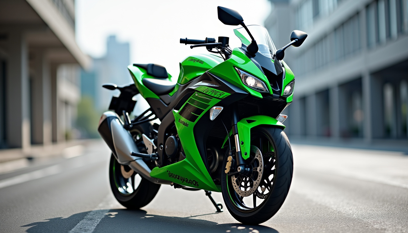 Kawasaki Ninja 125 en vue de profil, mettant en valeur son carénage agressif et ses lignes en sablier