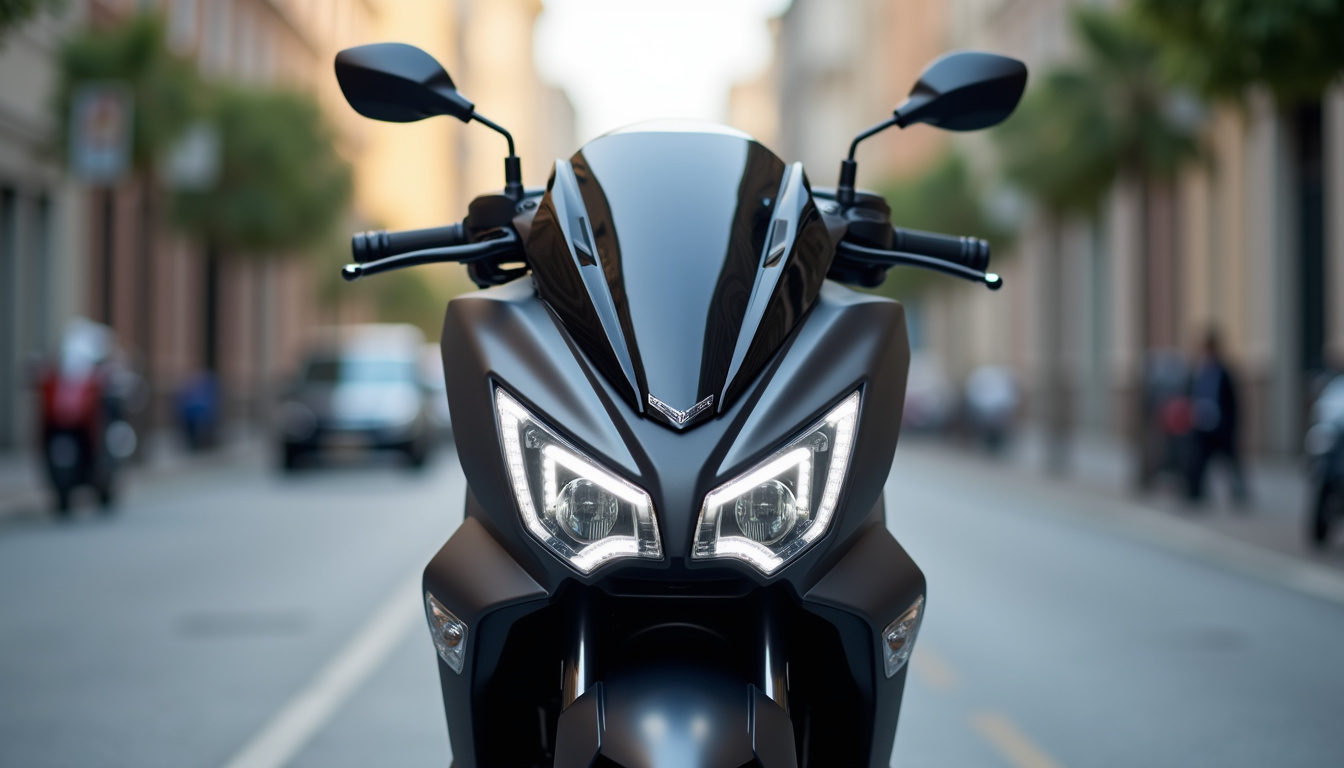 Vue de face du Honda Forza 350 avec son carénage aérodynamique et ses optiques LED